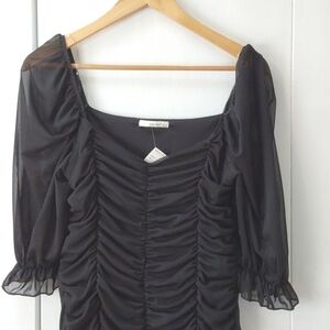 Timing LA|Black Rouched Sheer Sleeve Y2K Whimsigoth Edgy Mini Dress Sz.L